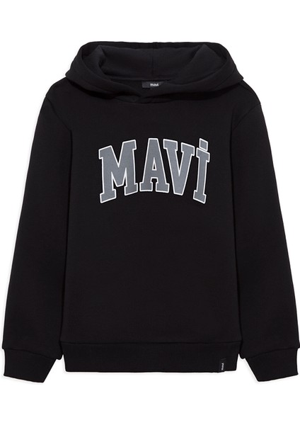 Mavi Logo Baskılı Kapüşonlu Siyah Sweatshirt 6610110-900