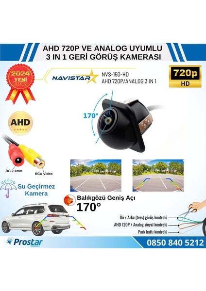Ahd 720P ve Analog Pal Çevrilebilir 170 Derece Balıkgözü Geniş Açılı Geri Görüş Kamerası fiyatları