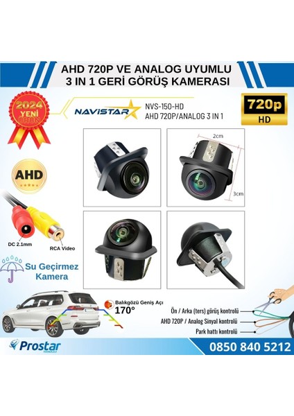 Ahd 720P ve Analog Pal Çevrilebilir 170 Derece Balıkgözü Geniş Açılı Geri Görüş Kamerası modelleri