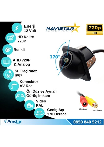 Ahd 720P ve Analog Pal Çevrilebilir 170 Derece Balıkgözü Geniş Açılı Geri Görüş Kamerası indirimleri