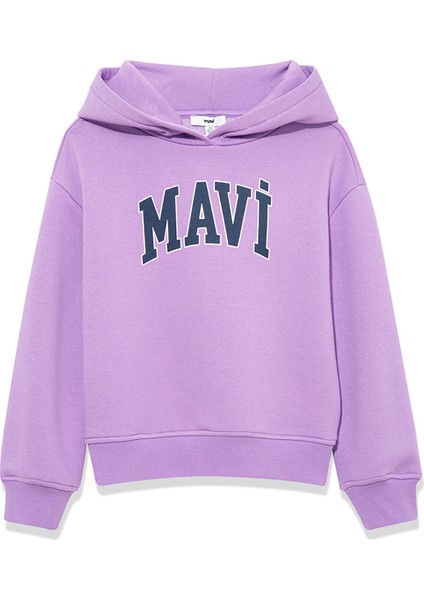 Mavi Logo Baskılı Kapüşonlu Mor Sweatshirt 7610035-70586