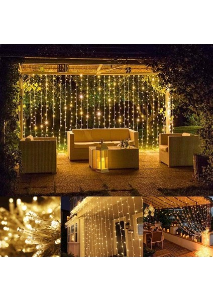 2x2 Perde LED Sarı Işık Plastik Kancalı