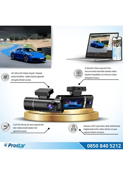 4K Ultra Hd 2 Kameralı Ön ve Iç Wifi Gps G-Sensör Park Modu Dashcam Kamera fiyatları