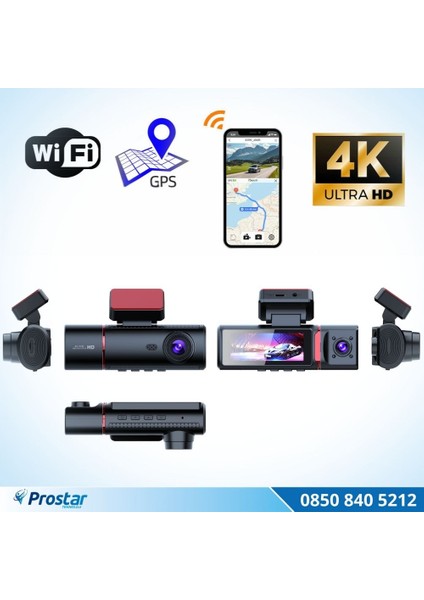 4K Ultra Hd 2 Kameralı Ön ve Iç Wifi Gps G-Sensör Park Modu Dashcam Kamera modelleri