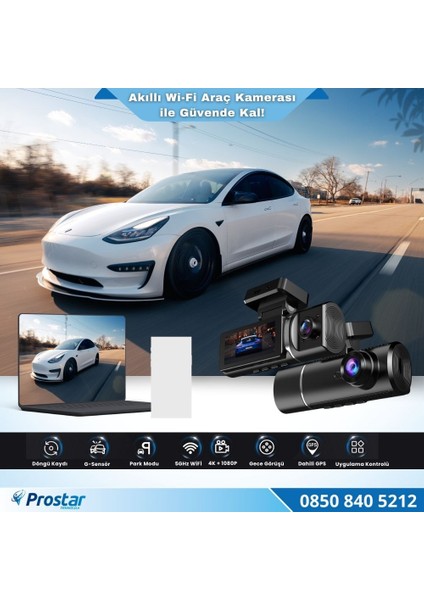4K Ultra Hd 2 Kameralı Ön ve Iç Wifi Gps G-Sensör Park Modu Dashcam Kamera fırsatları