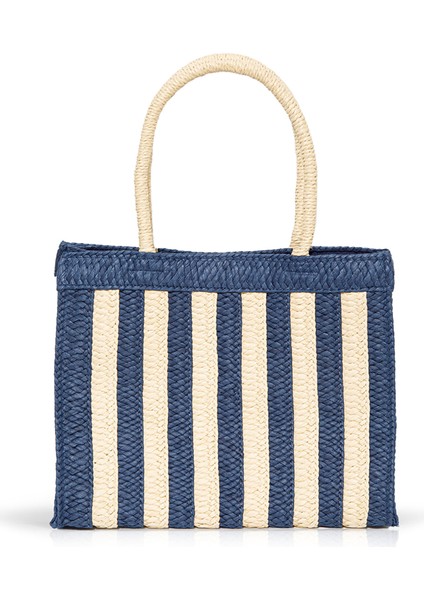 Lacivert Çizgili Hasır Tote Çanta 1912103-30717