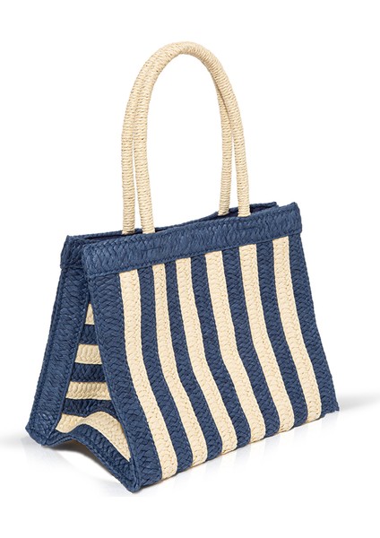 Lacivert Çizgili Hasır Tote Çanta 1912103-30717
