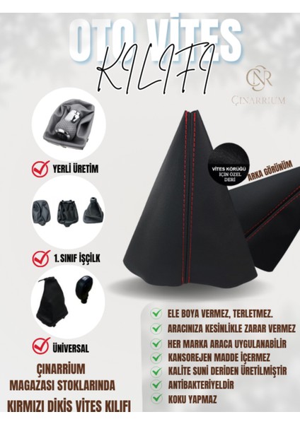 Renault Kangoo Siyah Deri Özel Yeni Tasarım Kırmızı Spor Dikiş Vites Körüğü