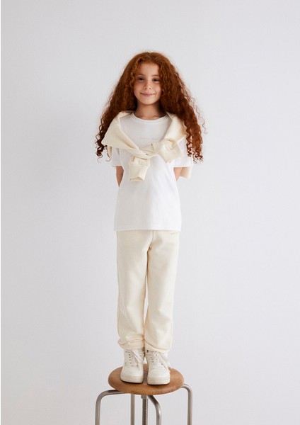 Organik Pamuklu Ekru Basic Tişört 7610197-70057