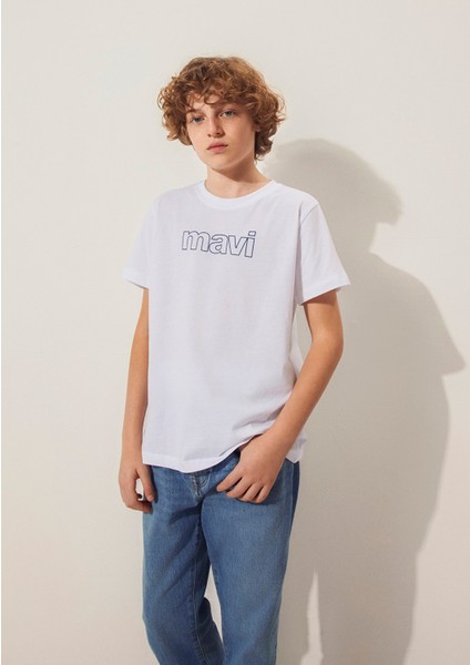 Mavi Logo Baskılı Beyaz Tişört 66323620