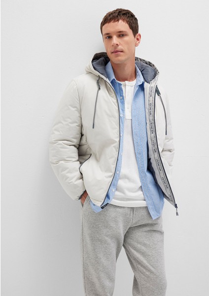 Kapüşonlu Açık Gri Şişme Mont 0110352-70080