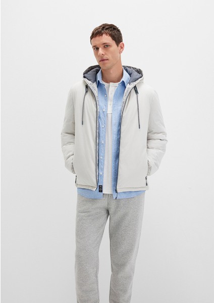 Kapüşonlu Açık Gri Şişme Mont 0110352-70080