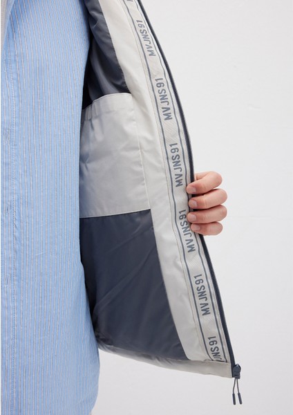 Kapüşonlu Açık Gri Şişme Mont 0110352-70080