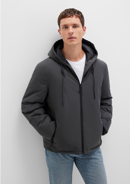 Kapüşonlu Antrasit Şişme Mont 0110352-86803