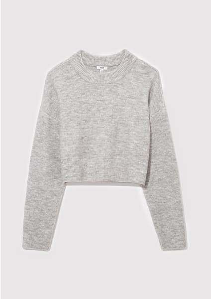 Yün Karışımlı Bisiklet Yaka Crop Gri Kazak 1710496-83096
