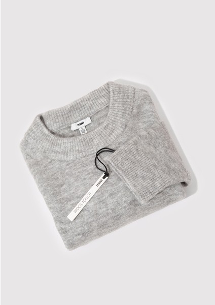 Yün Karışımlı Bisiklet Yaka Crop Gri Kazak 1710496-83096