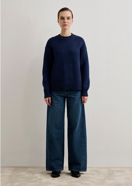 Bisiklet Yaka Lacivert Kazak 1710516-84371