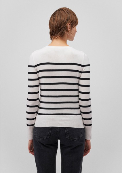 Bisiklet Yaka Çizgili Siyah Kazak 1710545-85407