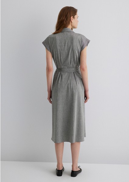 Keten Karışımlı Gri Elbise 1310510-87033