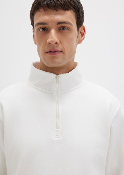 Yarı Fermuarlı Beyaz Basic Sweatshirt 0S10278-70057