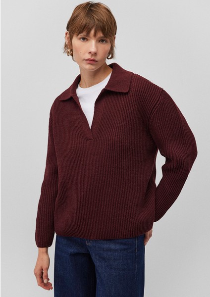 Yün Karışımlı Polo Yaka Bordo Kazak 1710588-70434