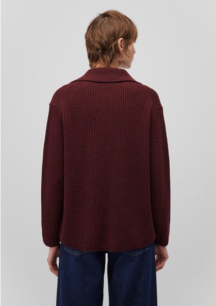 Yün Karışımlı Polo Yaka Bordo Kazak 1710588-70434