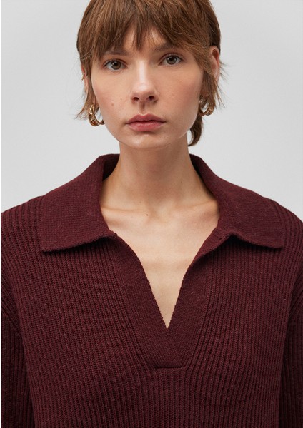 Yün Karışımlı Polo Yaka Bordo Kazak 1710588-70434