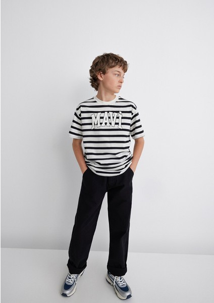 Mavi Logo Baskılı Siyah Çizgili Tişört 6610251-84041 fırsatları