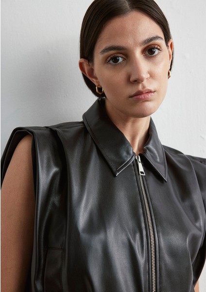 Suni Deri Siyah Yelek 1110661-900