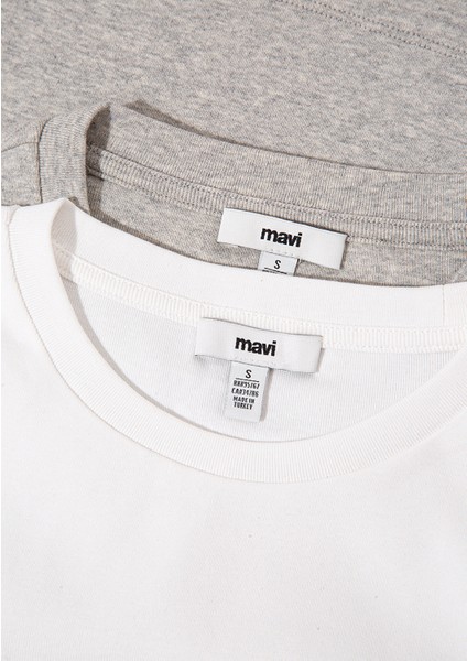 2li Uzun Kollu Crop Basic Tişört 1613021-88467