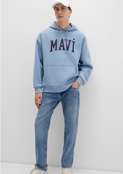 Mavi Logo Baskılı Mavi Kapüşonlu Sweatshirt 067149-86998