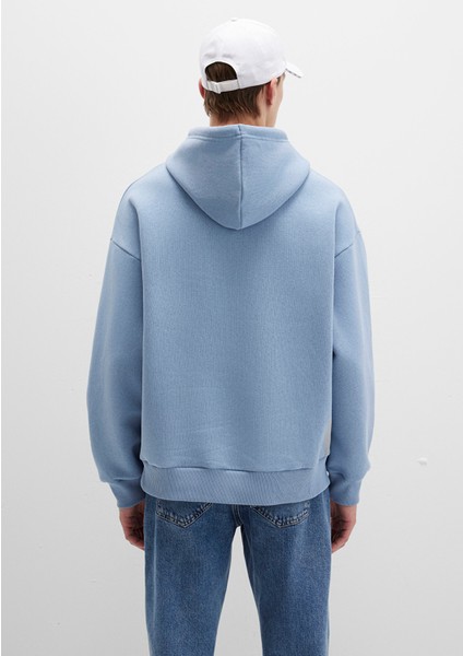 Mavi Logo Baskılı Mavi Kapüşonlu Sweatshirt 067149-86998