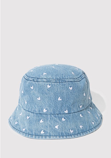 Kalp Nakışlı Denim Bucket Şapka 1913100-82324
