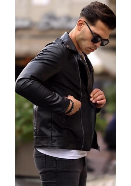 Yeni Sezon Kuzey Model Premium Erkek Deri Ceket Siyah modelleri