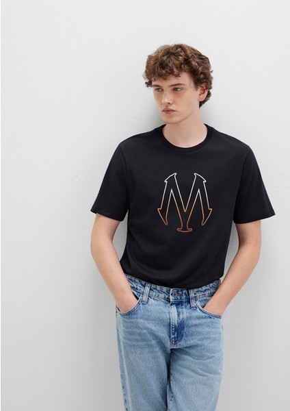 Mavi Logo Baskılı Siyah Tişört 0610635-900