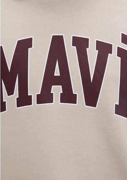 Mavi Logo Baskılı Kapüşonlu Bej Sweatshirt 067149-70004