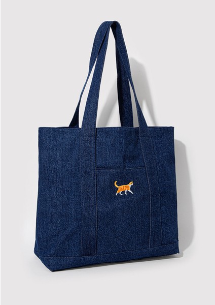 Kedi Nakışlı Denim Omuz Çantası 1913283-10241