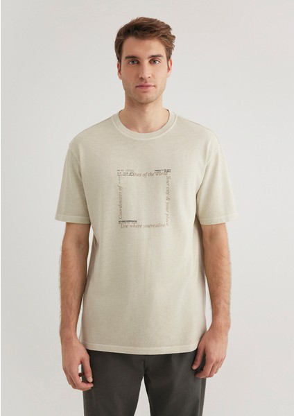 Baskılı Bej Tişört 0612553-70322