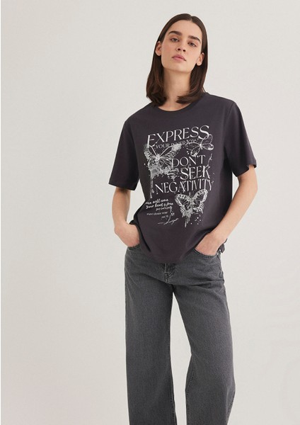 Baskılı Antrasit Tişört 1612978-86952