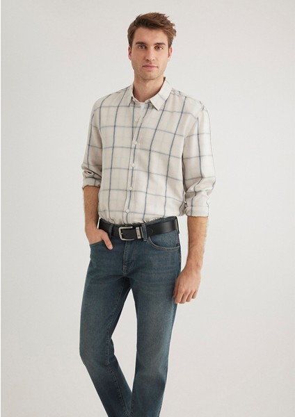 Kareli Ekru Tencel TM Liyosel Gömlek 0211447-89583