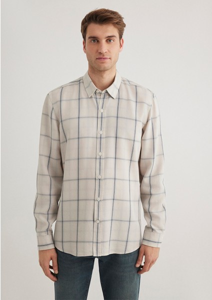 Kareli Ekru Tencel TM Liyosel Gömlek 0211447-89583