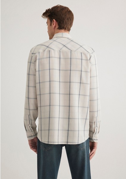 Kareli Ekru Tencel TM Liyosel Gömlek 0211447-89583