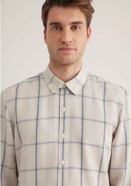 Kareli Ekru Tencel TM Liyosel Gömlek 0211447-89583