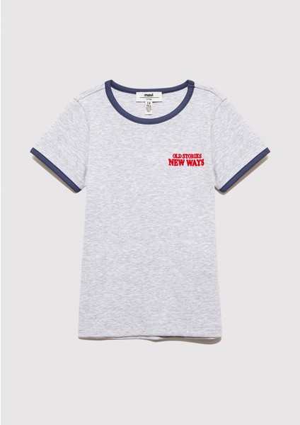 Nakış Detaylı Gri Tişört 7610267-88467