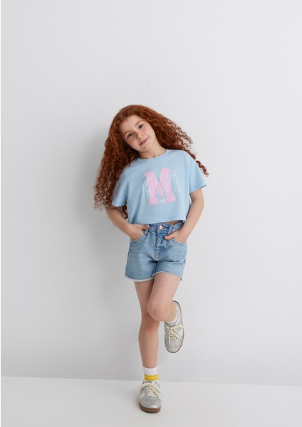 M Logo Baskılı Mavi Tişört 7610276-80213