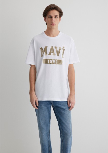 1991 Baskılı Beyaz Tişört 0612573-620