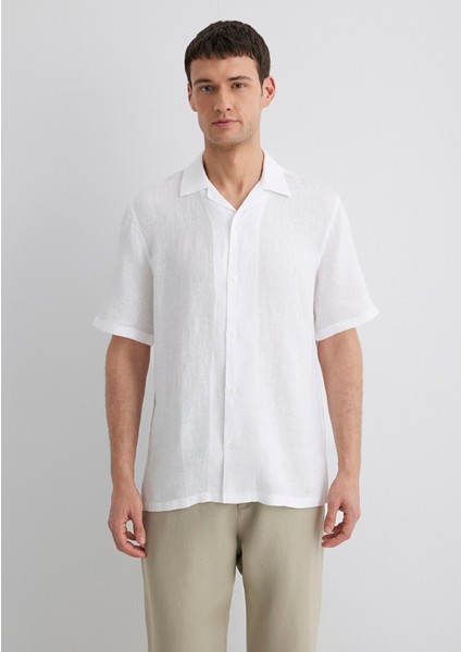 Beyaz Keten Gömlek 0211474-620