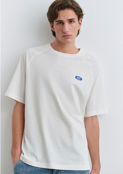 Mavi Logo Baskılı Ekru Tişört 0612550-70057