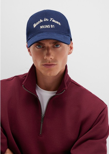 Back In Town Nakışlı Lacivert Şapka 0911883-30717