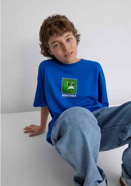 Minecraft Baskılı Mavi Tişört 6610342-82491
